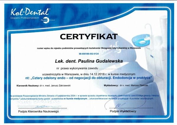 prawa do wykonywania zawodu - certyfikat Pauliny Gudalewskiej