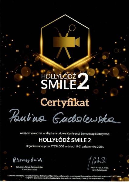 HollyŁódź smile 2 - certyfika uczestnictwa Pauliny Gudalewskiej