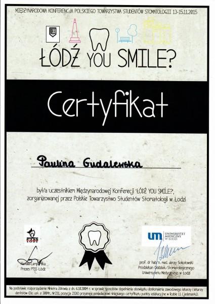 Łódź you smile - certyfikat uczestnika- Paulina Gudalewska