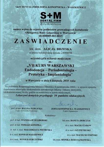 S+M Dental Firm Zaświadczenie Alicji Brzeskiej