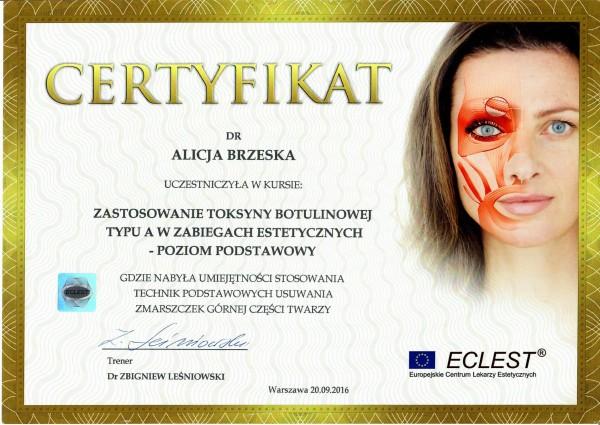 certyfikat Eclest dla Alicji Brzeskiej 3